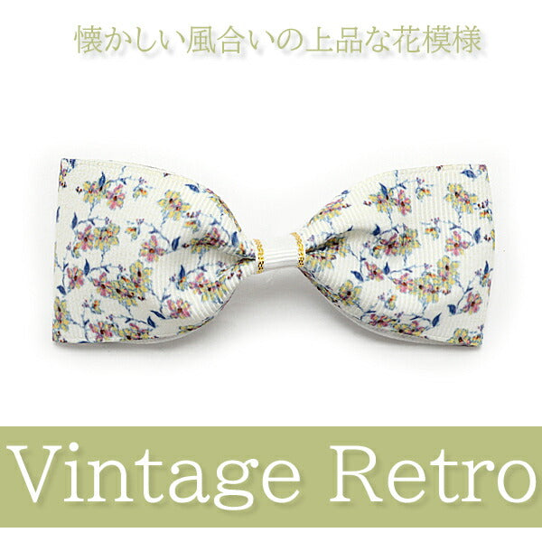 38mmプリントリボンレトロチックなグリーンブルー花柄リボン2m「在庫限り」