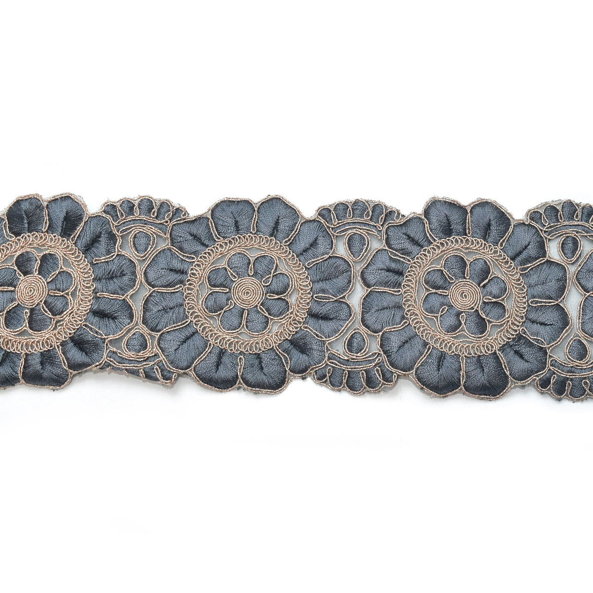 インド刺繍リボン ゴールドラメ糸と上品な花型刺繍リボン 幅80mm 約8cm単位 切り売り (数量2以上) 「在庫限り」