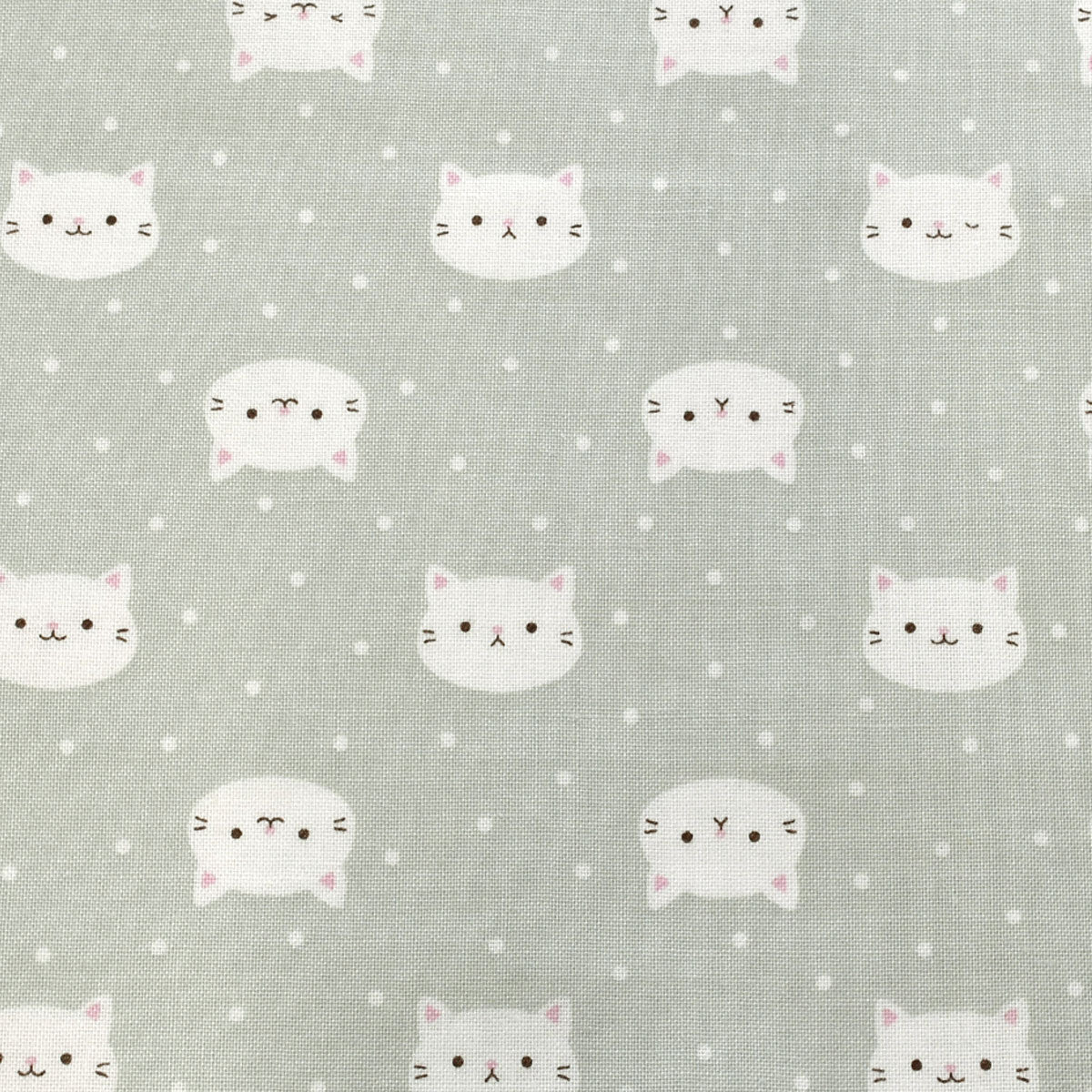水玉とにゃんこ シーチング生地 AP41811-2 コスモ(30cm以上10cm単位切り売り)