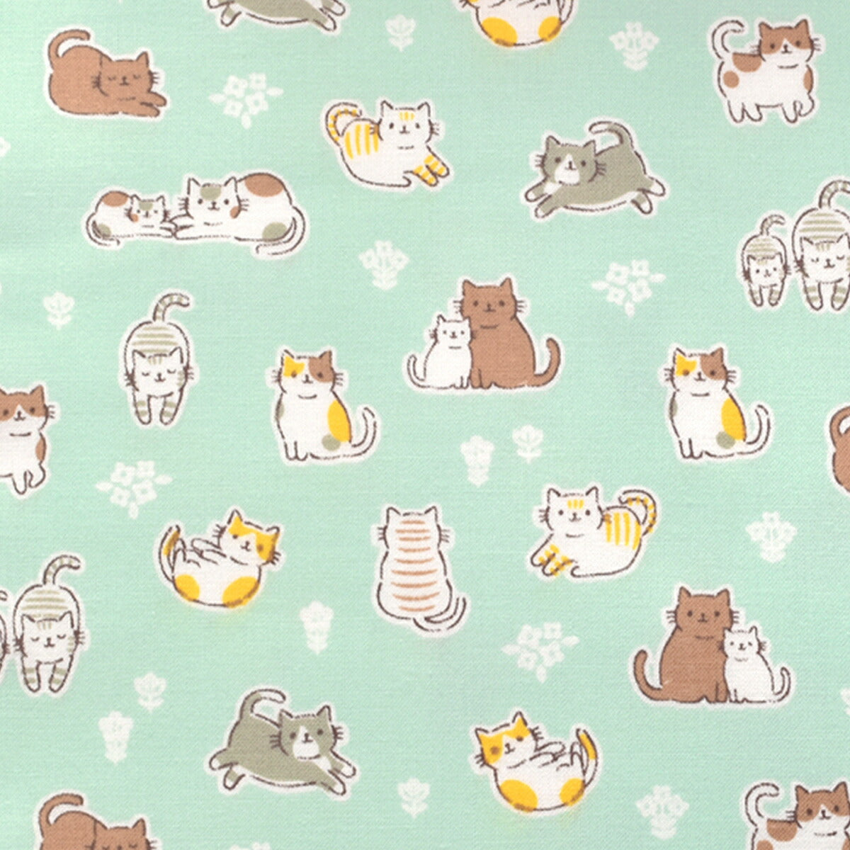 にゃんことお花 コットン生地 AP4680-01 コスモ (30cm以上10cm単位切り売り) 「在庫限り」