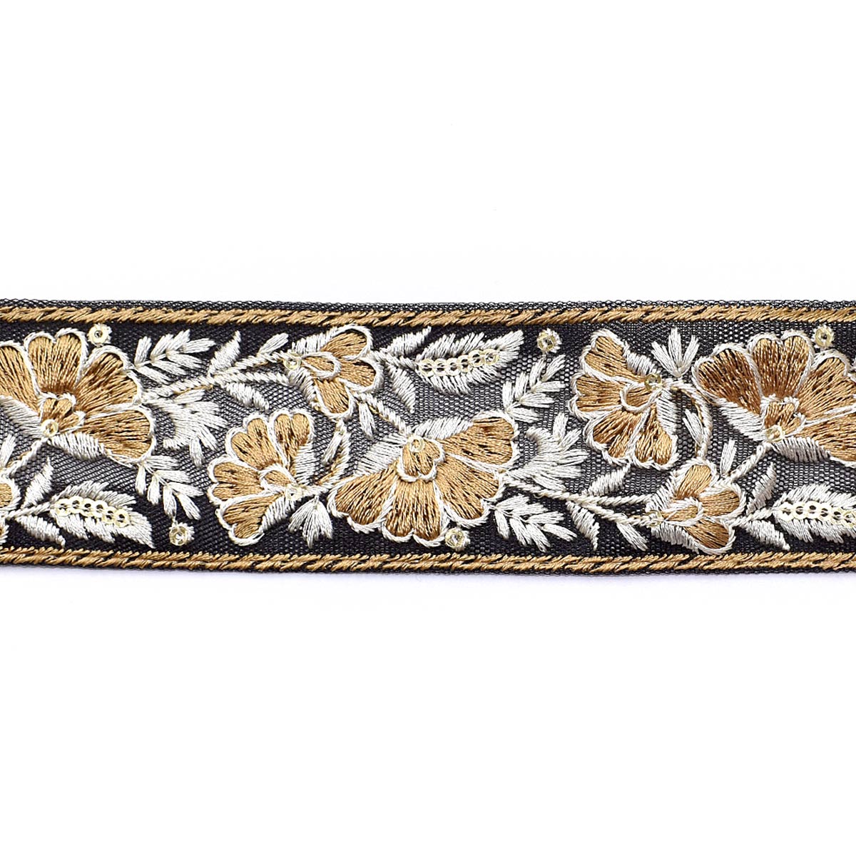 インド刺繍リボン 優雅なバイカラーの花柄刺繍リボン 幅42mm 10cm単位 切り売り (30cm以上)