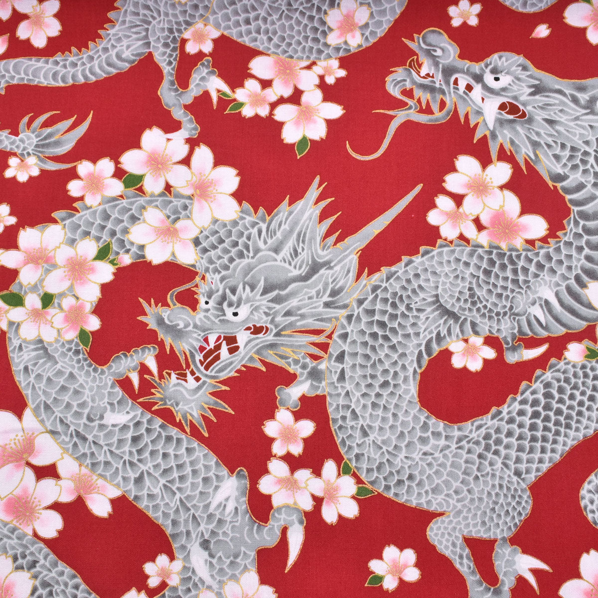 昇り龍と桜 シーチング生地 HR3510-11 コスモ (30cm以上10cm単位切り売り) 「在庫限り」