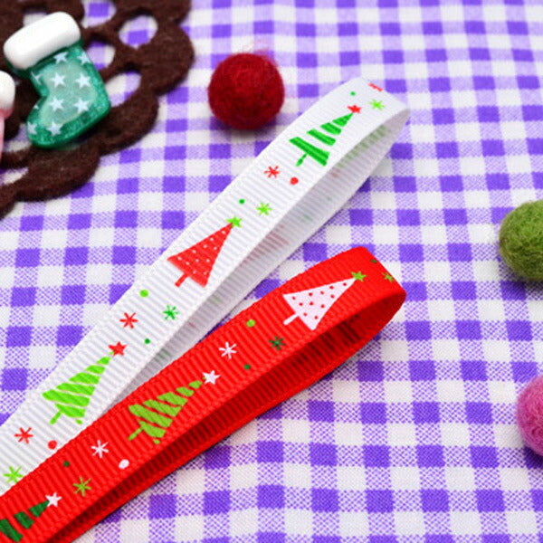 10mmプリントリボン雪と3色のもみの木のリボン2mXmas「在庫限り」