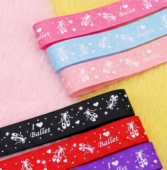 25mmプリントリボンアイラブバレエシューズのリボン2m「在庫限り」
