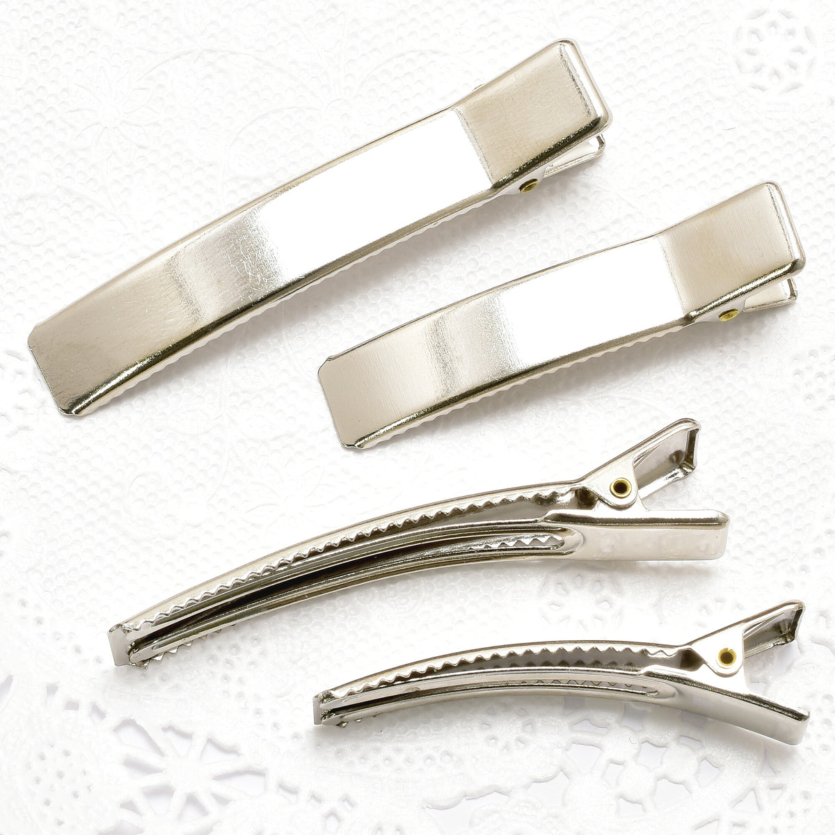 四角いやっとこピン韓国製ヘアクリップシルバー「5cm／6cm3個／4個／20個個別価格」