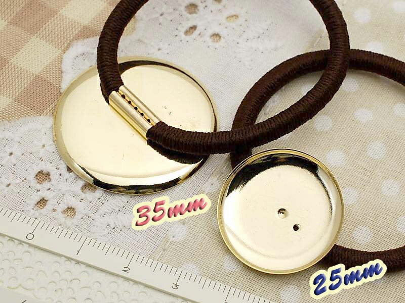 ヘアゴムゴールド金具付きリングゴム茶（台・25mm）韓国製2個