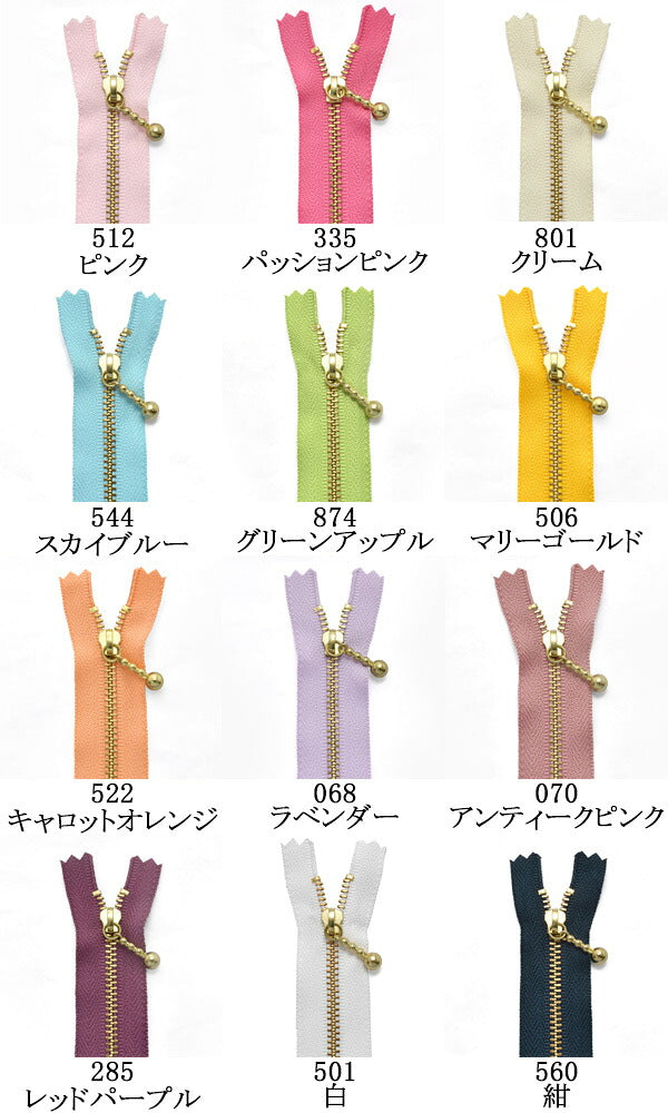 ゴールド玉付きファスナー20ｃm1本3G20「在庫限り」