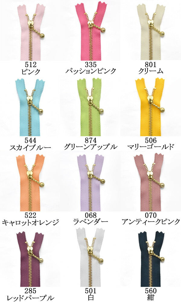ゴールド玉付きファスナー20ｃm1本3G20「在庫限り」