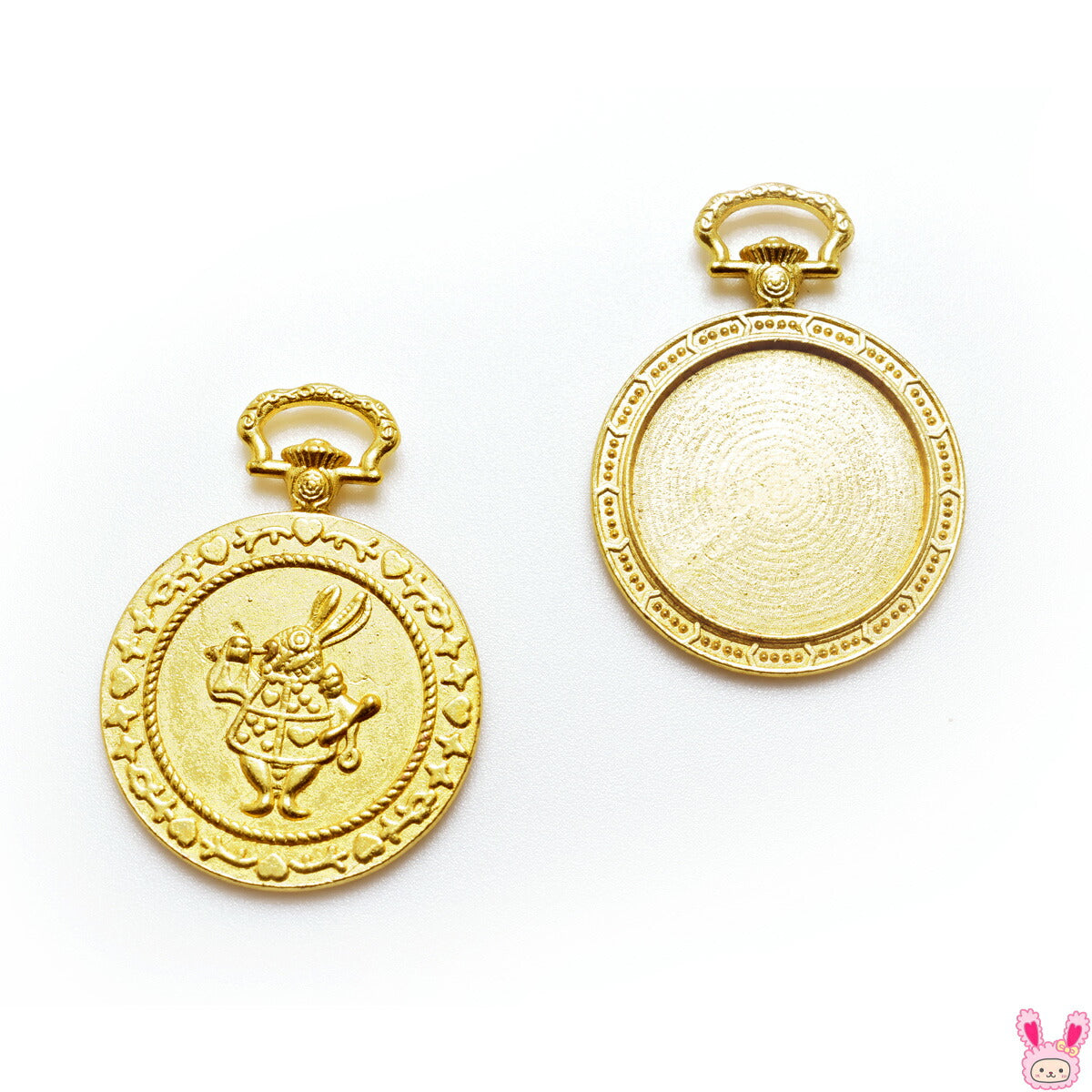 レジン枠うさぎの懐中時計1個シンプルチャームアクセサリーパーツ「在庫限り」