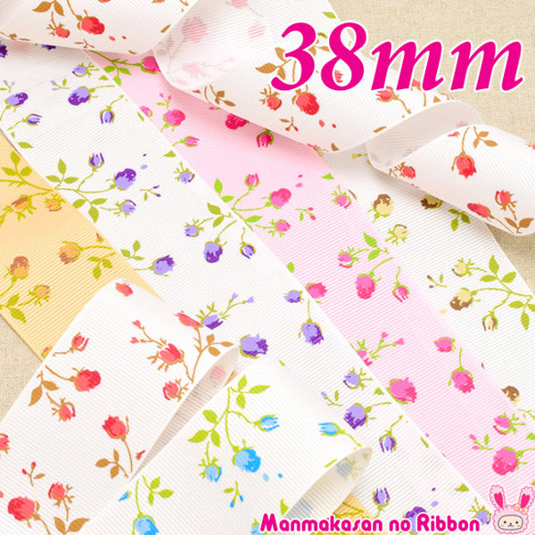 38mmプリントリボンちいさなバラのリボン2m「在庫限り」
