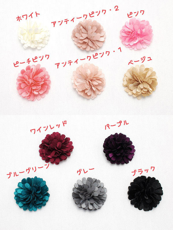 コサージュモチーフサテン小さなふわふわ立体お花2個「在庫限り」