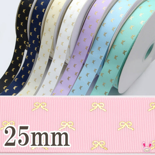 25mmプリントリボンゴールドリボン柄箔押しリボン2m「在庫限り」