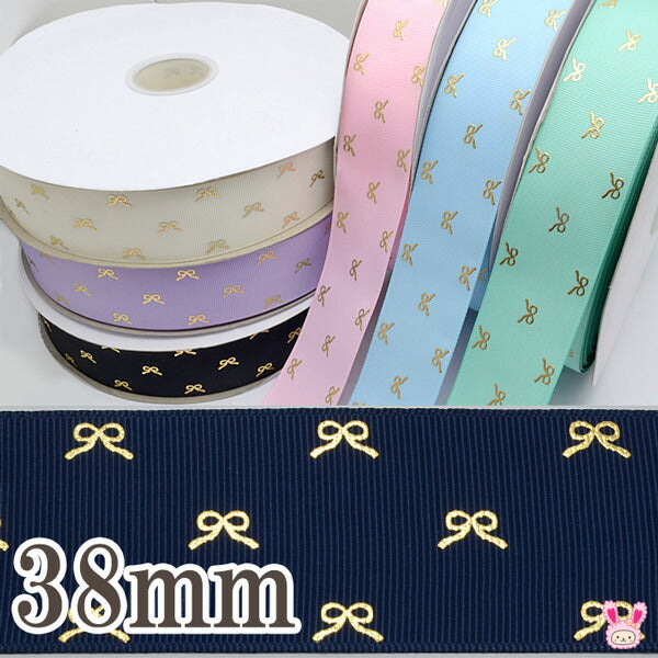 38mmプリントリボンゴールドリボン柄箔押しリボン2m「在庫限り」