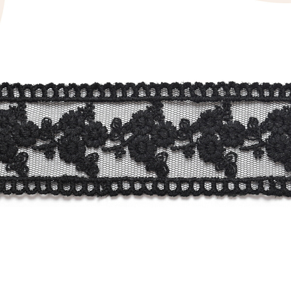 シースルーメッシュと花束の刺繍レースリボン　幅42mm　1m単位　切り売り