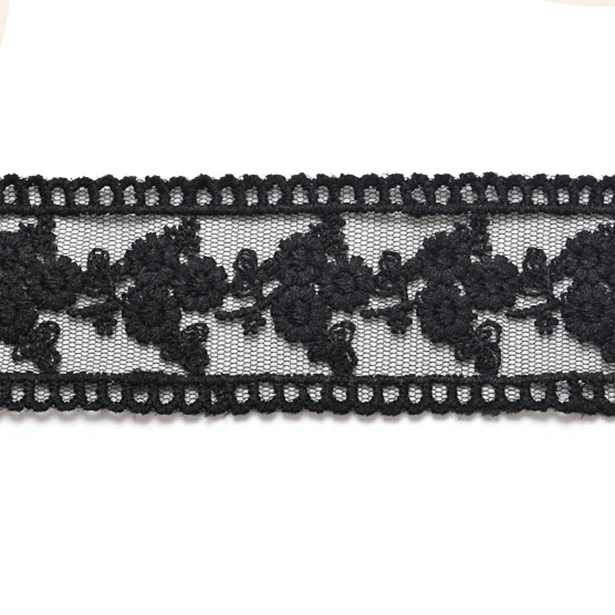 シースルーメッシュと花束の刺繍レースリボン　幅42mm　1m単位　切り売り