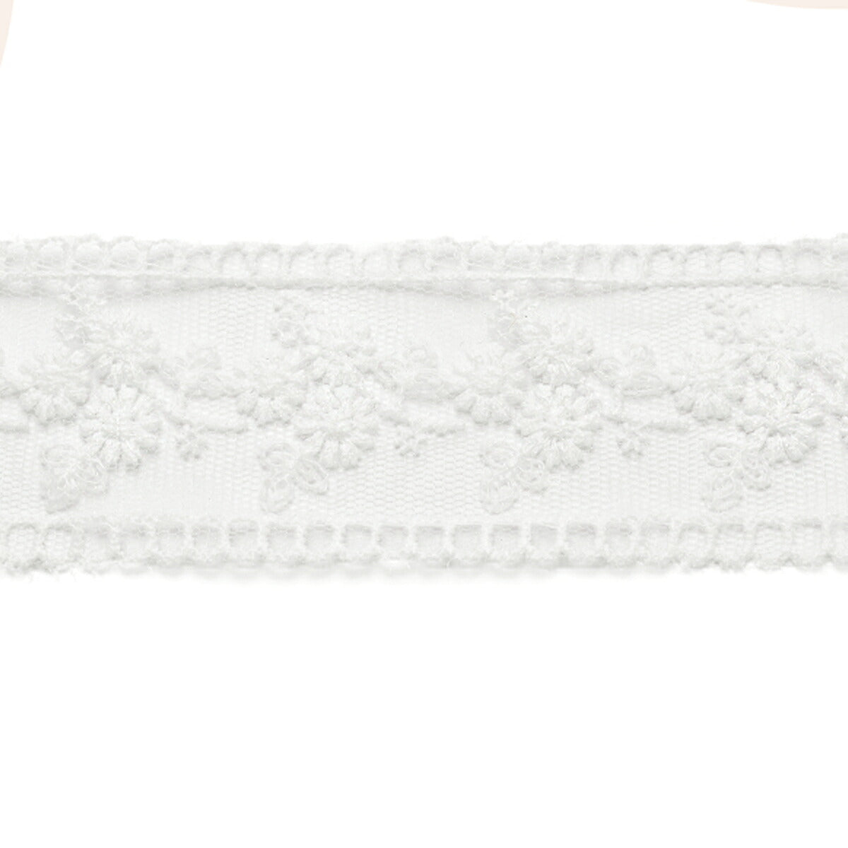 シースルーメッシュと花束の刺繍レースリボン　幅42mm　1m単位　切り売り