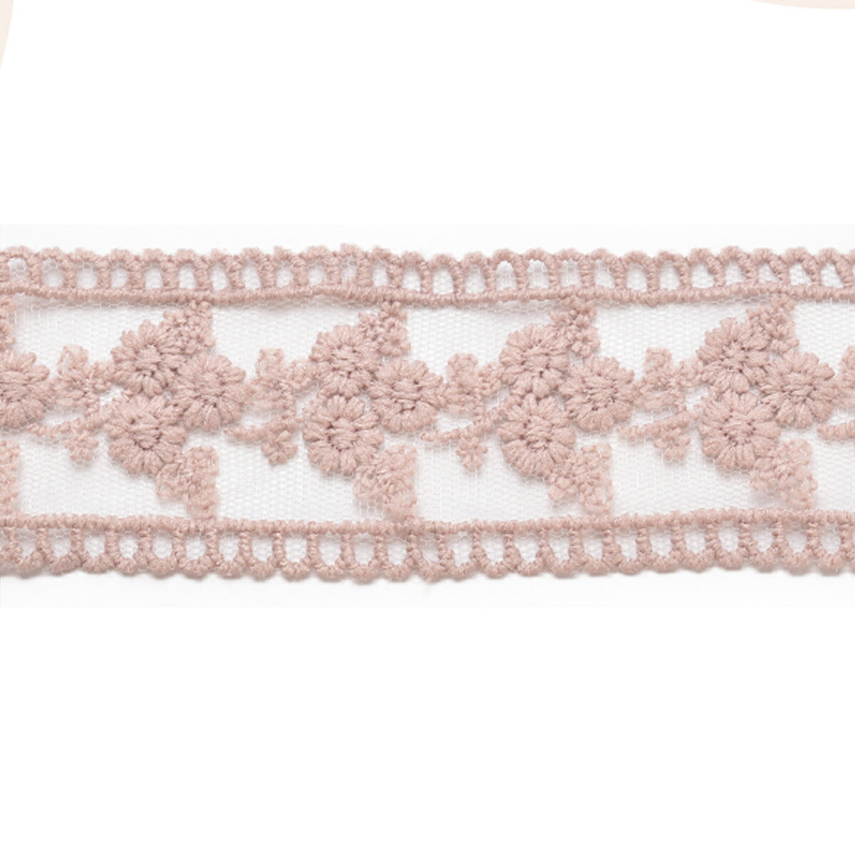シースルーメッシュと花束の刺繍レースリボン　幅42mm　1m単位　切り売り