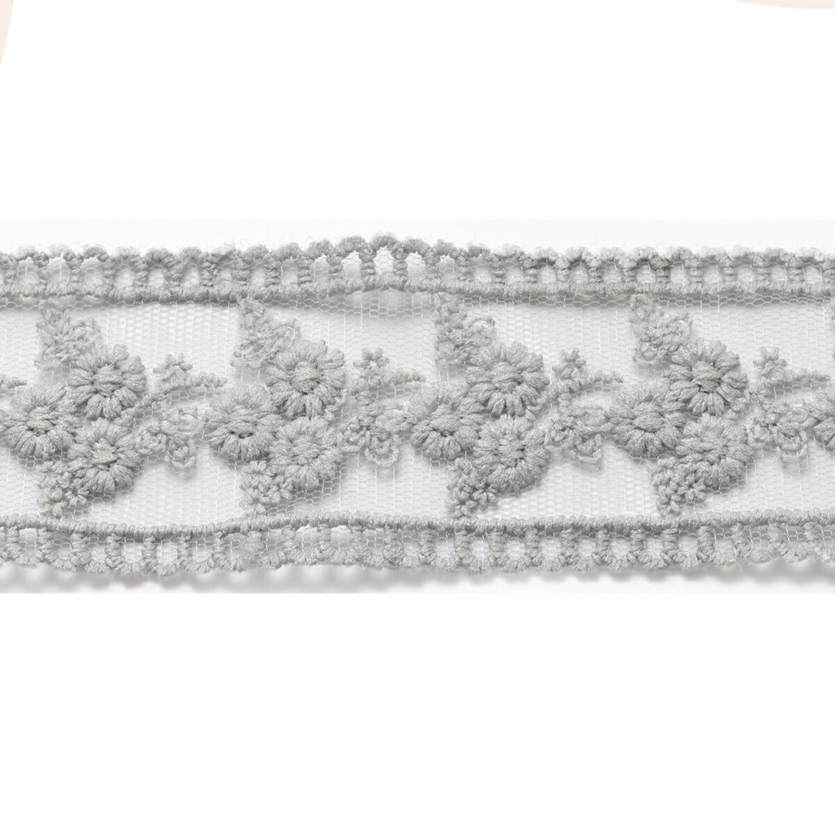 シースルーメッシュと花束の刺繍レースリボン　幅42mm　1m単位　切り売り