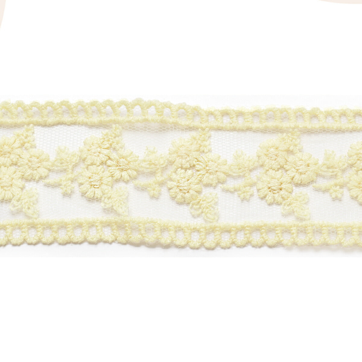シースルーメッシュと花束の刺繍レースリボン　幅42mm　1m単位　切り売り