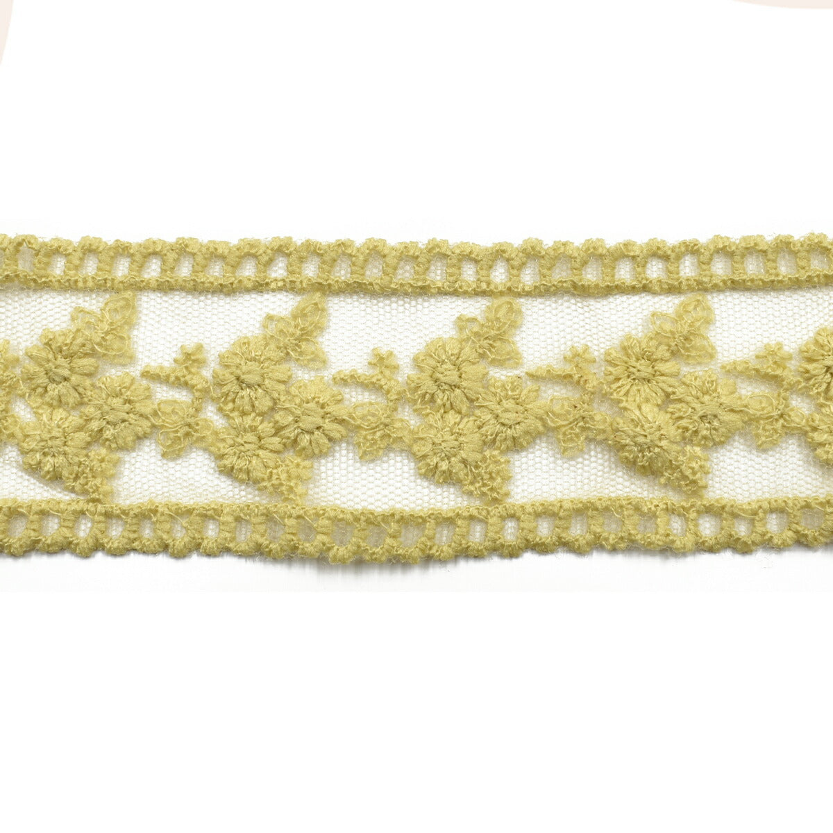シースルーメッシュと花束の刺繍レースリボン　幅42mm　1m単位　切り売り