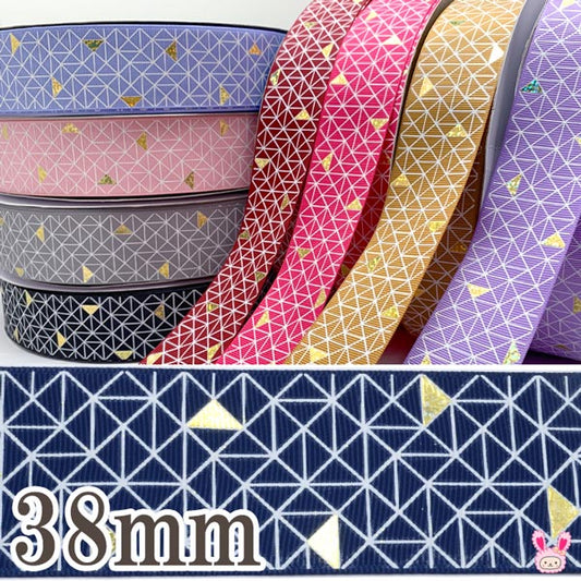 38mmプリントリボンホロ付き和風モダン三角リボン2m「在庫限り」