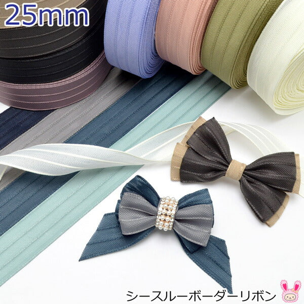 25mmシースルーボーダーリボン韓国製2m「在庫限り」