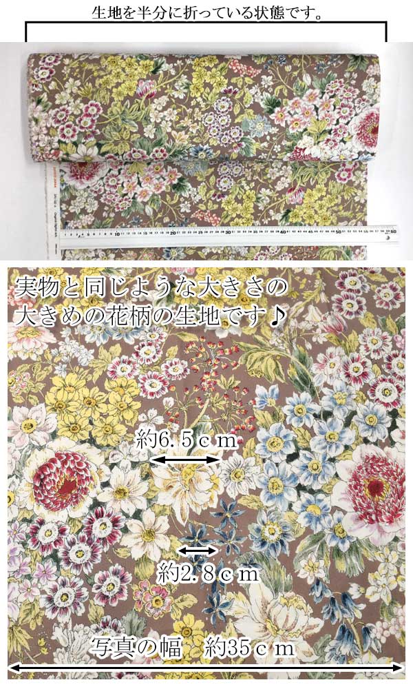 さららブラウンベースフラワーADPJ-152シーティング生地(30cm以上10cm単位切り売り)「在庫限り」