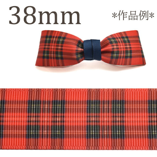 プリントリボン赤いタータンチェック柄リボン幅38mm1m単位切り売り(2m以上)