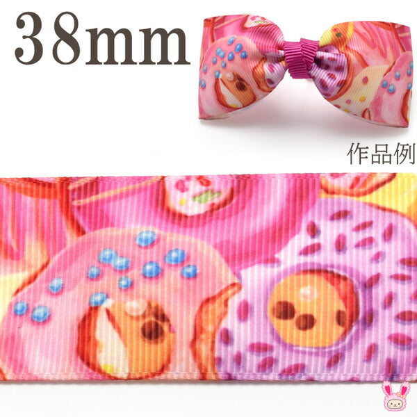 38mmプリントリボンピンク系ビッグドーナツリボン2m「在庫限り」