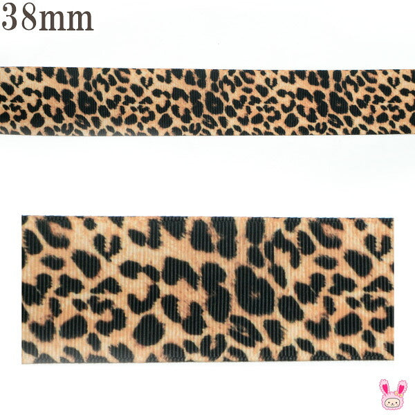 プリントリボンシンプルなヒョウ柄のリボン幅38mm1m単位切り売り(2m以上)