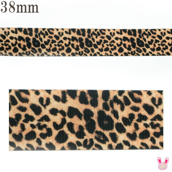 プリントリボンシンプルなヒョウ柄のリボン幅38mm1m単位切り売り(2m以上)