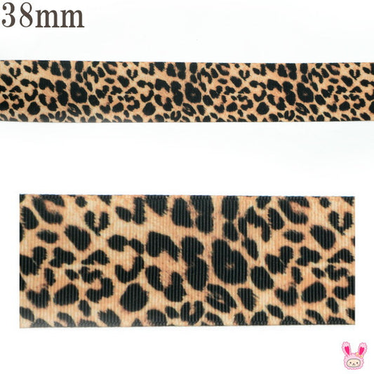 プリントリボンシンプルなヒョウ柄のリボン幅38mm1m単位切り売り(2m以上)