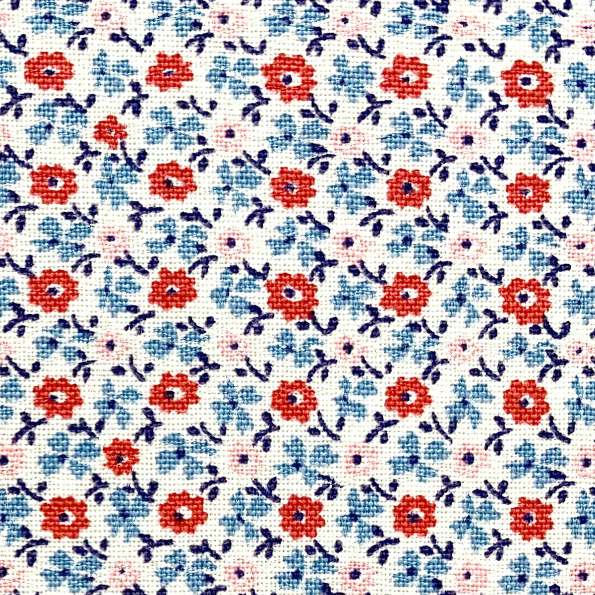 ケイファブリック1930sミニミニフラワータイルBLUEFL.PATCH-1930Vスケア生地(401)(30cm以上10cm単位切り売り)「在庫限り」