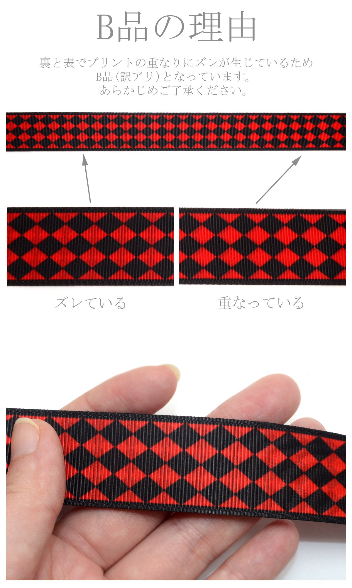 B品両面プリントリボンダイヤチェック柄リボン幅25mm1m単位切り売り(2m以上)