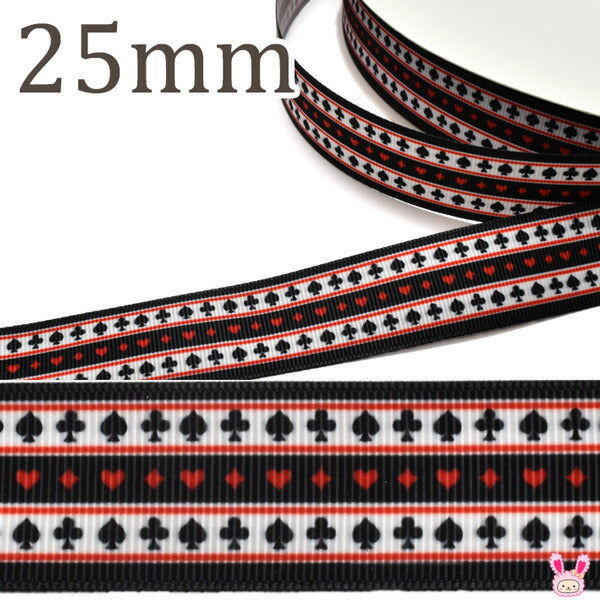 25mmプリントリボンボーダートランプ柄リボン2m