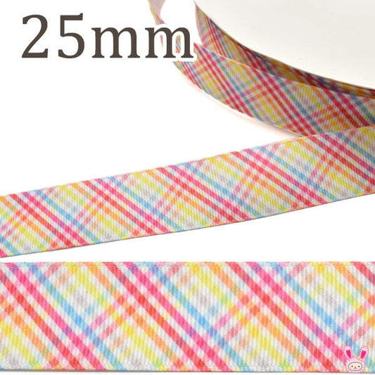 25mmプリントリボンパステルチェック柄リボン2m「在庫限り」