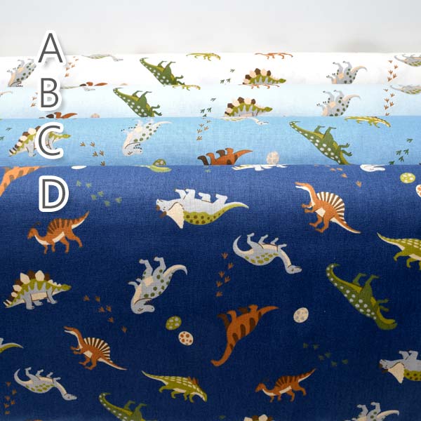 恐竜と卵と足跡Cブルー系菱栄H7085-10シーティング生地(91)(30cm以上10cm単位切り売り)「在庫限り」