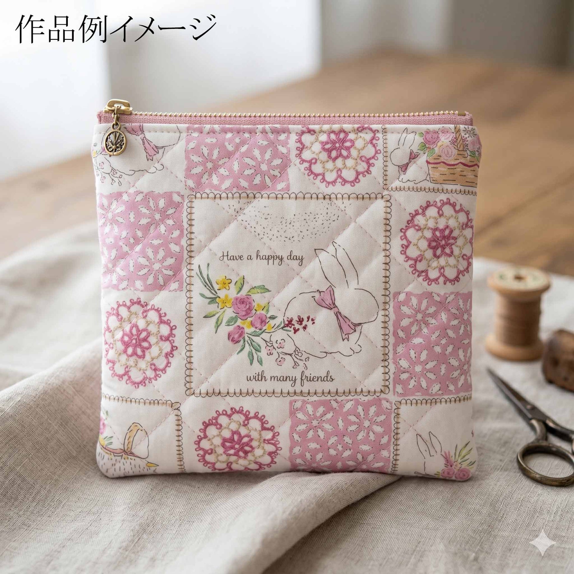 YUWA有輪商店うさぎのかくれんぼAピンク系10cm単位切り売りPA826713シャーティング生地(403)「在庫限り」