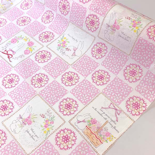 YUWA有輪商店うさぎのかくれんぼAピンク系10cm単位切り売りPA826713シャーティング生地(403)「在庫限り」