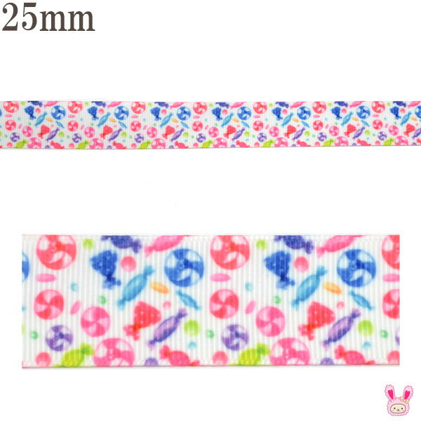 25mmプリントリボンしましまキャンディとラッピング飴リボン2m「在庫限り」