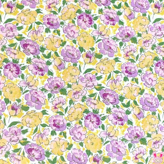 ポピー風2色の花畑Aイエロー×パープル系10cm単位切り売りKCP600KD-610小紋工房ローン生地(403)「在庫限り」
