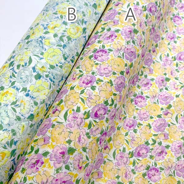ポピー風2色の花畑Aイエロー×パープル系10cm単位切り売りKCP600KD-610小紋工房ローン生地(403)「在庫限り」