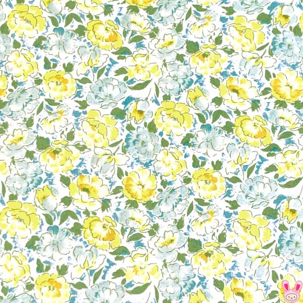 ポピー風2色の花畑Bイエロー×ブルー系10cm単位切り売りKCP600KD-610小紋工房ローン生地(403)「在庫限り」