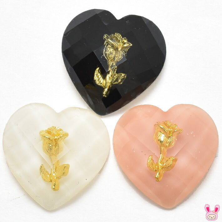 デコパーツ3Dローズとハートのパーツ2個入★