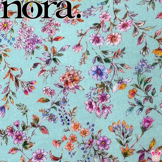 フレグランスボタニカルAベリルグリーン系シーチング生地10cm単位切り売りFR1149-AノラNORA.（254）「在庫限り」