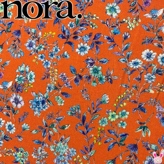 フレグランスボタニカルBオレンジ系シーチング生地10cm単位切り売りFR1149-BノラNORA.（39）「在庫限り」