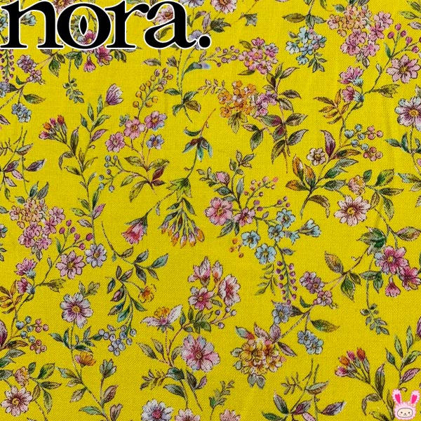 フレグランスボタニカルCイエロー系シーチング生地10cm単位切り売りFR1149-CノラNORA.（29）「在庫限り」