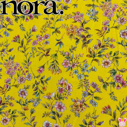 フレグランスボタニカルCイエロー系シーチング生地10cm単位切り売りFR1149-CノラNORA.（29）「在庫限り」