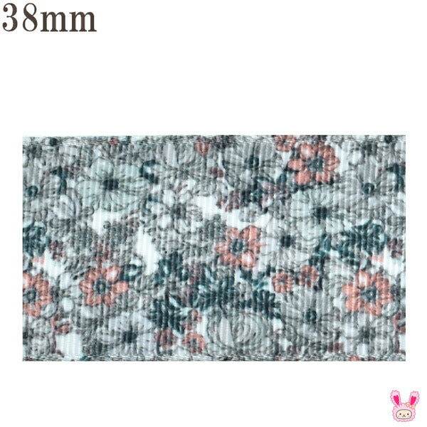 38mmプリントリボン小花柄のナチュラルリボン2m「在庫限り」
