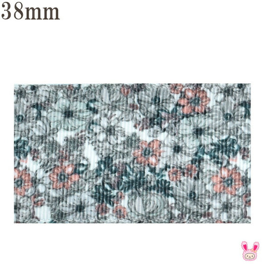 38mmプリントリボン小花柄のナチュラルリボン2m「在庫限り」